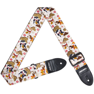 AMUMU Lucky Cat Guitar Strap β 2" Maneki-Neko Pattern | Adjustable & Comfortable with Microfiber Leather Ends -CV05P-ML-V